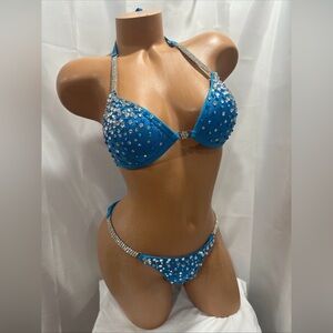 Competition bikini Suit turquoise All Crystal Rhinestones 32B cup
